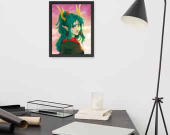 Year of the Dragon Girl Framed photo paper poster | Fantasy Art, Custom Anime Portrait, sunset character portrait, anime dragon girl
