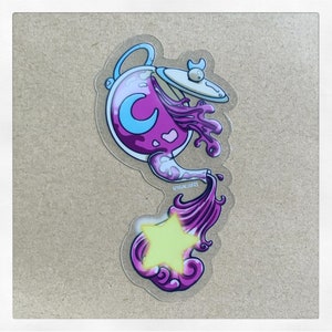 Spilled Cosmic Tea Clear Sticker -- théière, céleste, lune, étoile, autocollant transparent, magie, Halloween, autocollant de thé