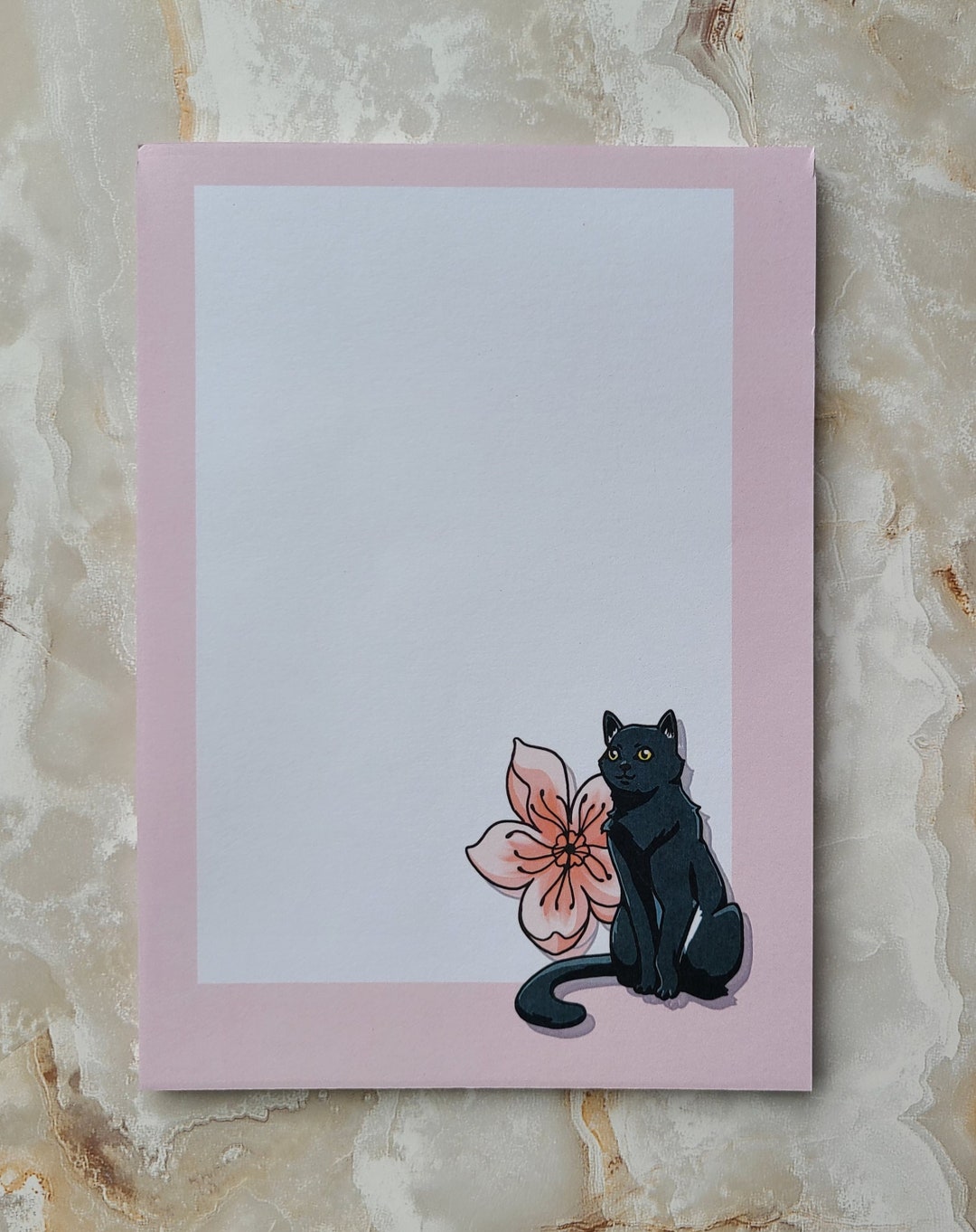 Cherry Blossom Cat Notepad 5x7 | Kitty Notepad, Black Cat, Cute Pink ...