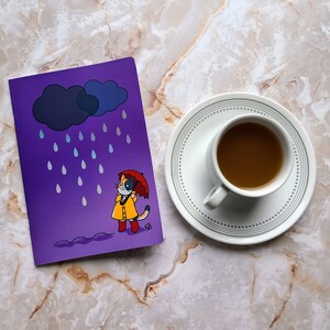 Rainy Day Cat A5 notebook journal | calico cat, rainbow foil journal, Cute Cat notebook, kawaii planner, rain clouds, April Showers