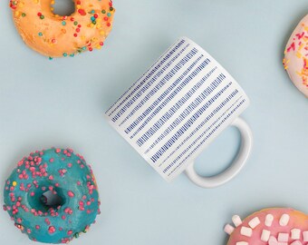 Indigo Bamboo Mug | blue and white, abstract art, Blue Stripe Mug, Unique Coffee Mug, Japanese Aesthetic, Tea Mug, boho mug, blue lines