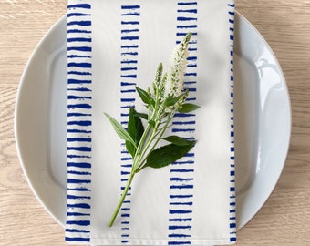 Indigo Bamboe Servet Set | blauw-wit keukendecor, geometrische woondecoratie, servetten, diner servet, blauwe en witte strepen
