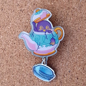 CLEARANCE Polteageist Lapel pins PKM Printed Lapel Pin with macaron dangle 57 mm Pokemon gift, ghost, cute, tea, pokemon pin, spooky image 6