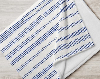 50 x 60 Indigo Bamboo Throw Blanket | blue and white geometric blanket, gift, home decor, Housewarming gift idea, cozy throw