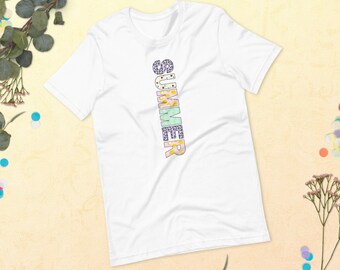 Zomer Patroon Tekst Shirt | Zomer vibes, strandshirt, leuke tekst, zomerpatronen, bessen citroenen lieveheersbeestjes, Unisex T-shirt met korte mouw
