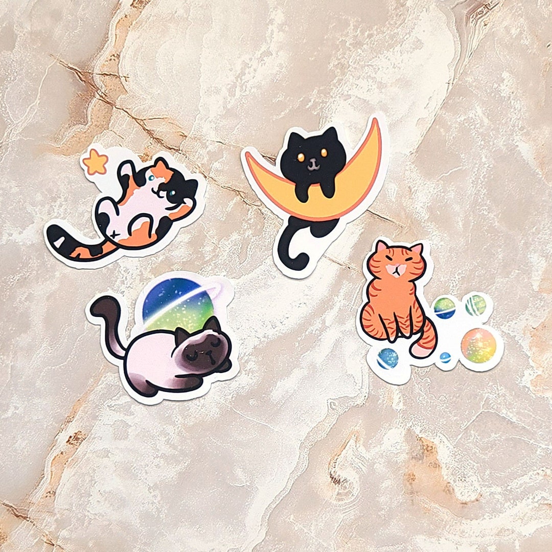 Galaxy Cats Vinyl Sticker Set | Cute Cat Sticker, Celestial Sticker ...