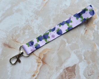 Cascades of Blackberries Wrist strap | Keychain Wristlet, cute Lanyard, fruit Key Strap, Key or badge holder, kawaii wrist lanyard