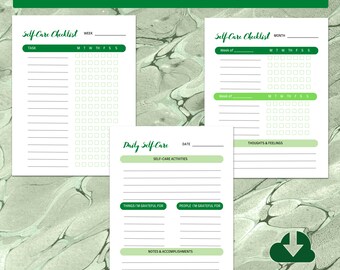 Self Care Planner Printable - Green | Self Care Checklist, Wellness Planner, Self Care Routine, Daily Checklist, Mindfulness Gift