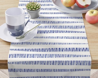 Indigo Bamboo Table Runner " blue and white, boho home decor, eclectic table cloth