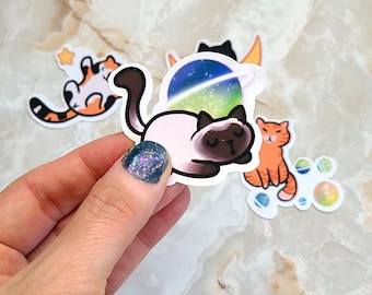 Galaxy Cats Vinyl Stickers | Cute Cat Sticker, Celestial Sticker, Water Bottle Sticker, funny cat sticker, kawaii cats