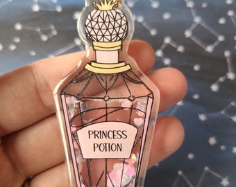 Magic Potion Princess Potion shaker charm | 8 cm Kawaii Shaker Acrylic Keychain, Glitter, pretty pink, crystal bottle, royal magic