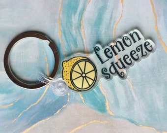 CLEARANCE 2" Lemon Squeeze acrylic keychain | kawaii citrus, fruit theme, summer acrylic charm, Fruit keychain