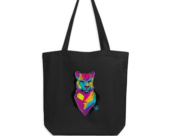 Neon Leopard Eco Tote Bag | Leopard face, neon colors, 90s inpsired, bright colorful tote bag