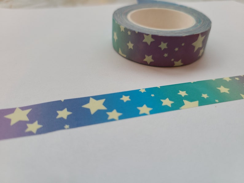 Stars Glow in the Dark Washi Tape Celestial Washi, Bullet journal, Planner tape, Stationery, star washi tape, Night Sky image 6