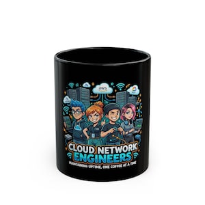Taza de cerámica negra para ingenieros de redes en la nube