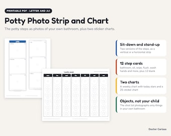Töpfchentraining-Tabelle und visueller Töpfchenplan für eigene Fotos, Toilettenschrittstreifen, Aufklebertabelle, druckbare PDF-Datei für Kleinkinder, Letter- und A4-Format