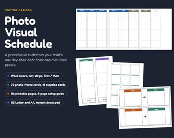 Visueller Foto-Plan für Kleinkinder, „Erst-Dann“-Tafel, Wochenplan, Tagesablaufkarten mit eigenen Fotos, druckbares PDF, Letter- und A4-Format