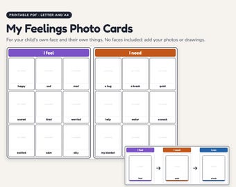 Gefühlsdiagramm für Kinder (mit eigenen Fotos), Gefühlskarten, „Ich brauche“-Tafel, Gefühls-Checkliste, Beruhigungsoptionen, PDF (A4)