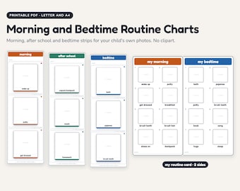 Morgen- und Abendroutine-Plan für eigene Fotos, Tagesablaufplan für Kinder, Visueller Zeitplan für Kleinkinder, Checkliste, druckbare PDF-Datei im A4-Format