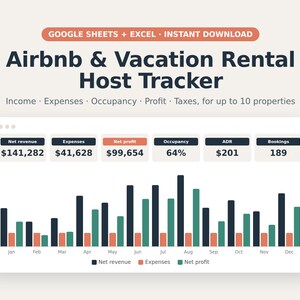 Hoja de cálculo para anfitriones de Airbnb, registro de ingresos y gastos de alquileres vacacionales, plantilla de Excel para Google Sheets