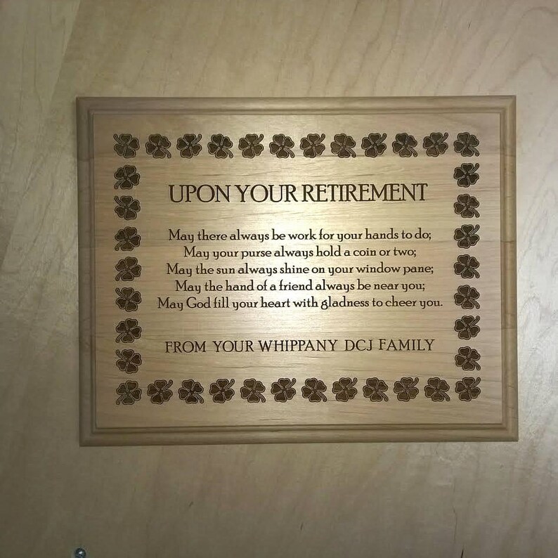 RETIREMENT PLAQUE 8 x 10 4Leaf Clover Border, Irish Poem image 4