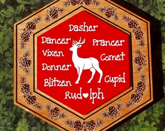 Ornament - Reindeer Names, Alder Wood, Dye Sublimated
