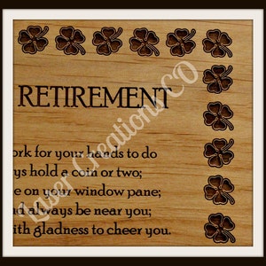 RETIREMENT PLAQUE 8 x 10 4Leaf Clover Border, Irish Poem image 2