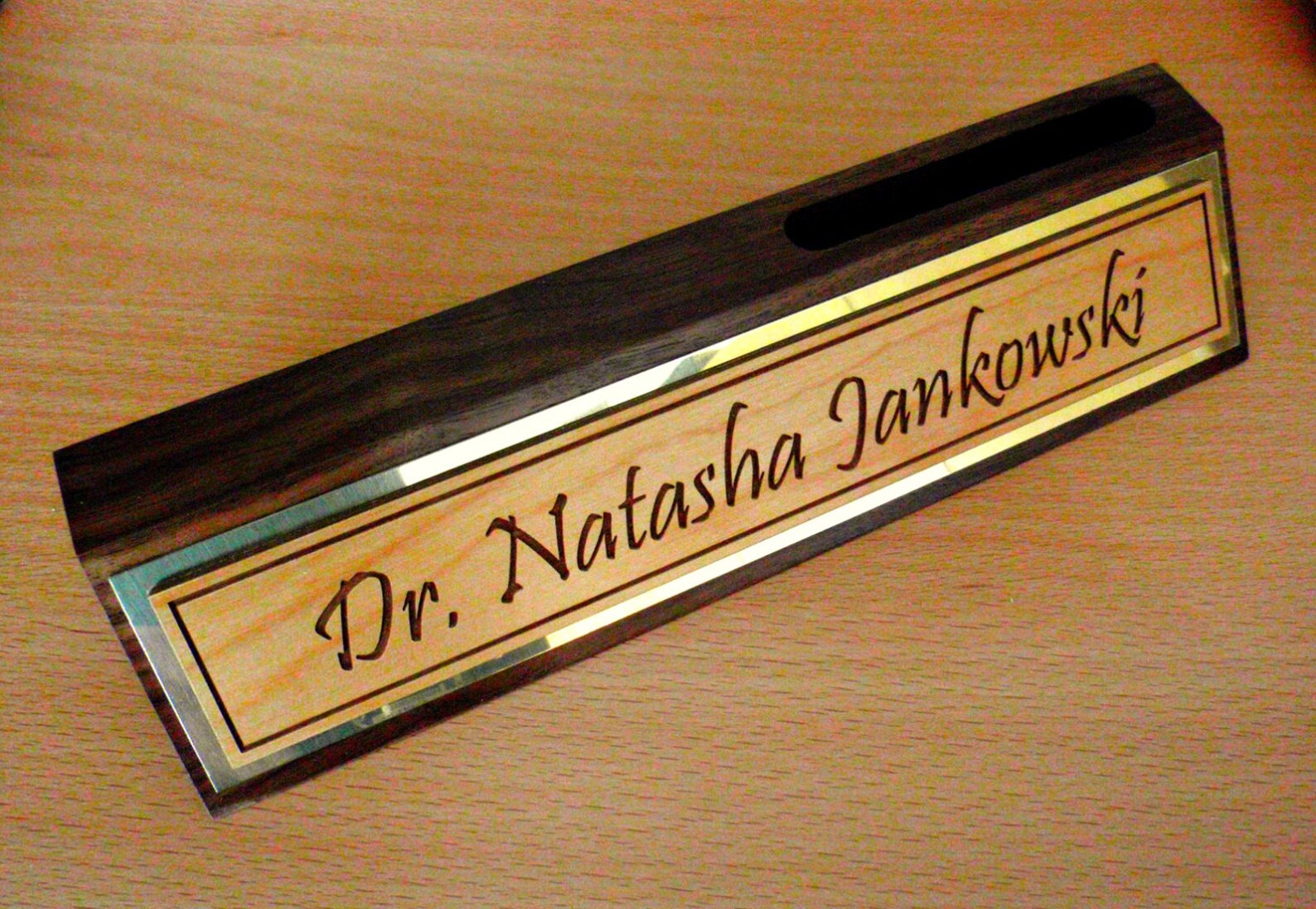 Personalized Desk Wedge With Business Card Holder Etsy