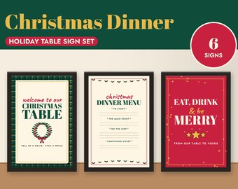Christmas Dinner Signs Set of 6, Write In Christmas Menu, Welcome and Drinks Sign (Digital Download)
