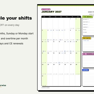 Nurse Planner 2027 for 12 Hour Shifts, Report Sheets, Shift Pay Spreadsheet (Digital PDF) image 5
