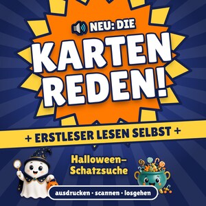 Halloween Treasure Hunt for Children 4-7 | Talking QR Cards with Audio | Printable Scavenger Hunt | Syllable Script for Beginning Readers | Ghost