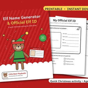 Elfen-Namensgenerator zum Ausdrucken, offizieller Ausweis, Weihnachtsaktivität für Kinder von 4-7 Jahren