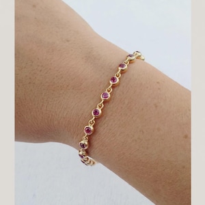 14k Gold Tennis Bracelet, Ruby July Birthstone, Layering Bracelet,Gift For Her,