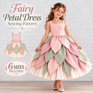 Girls Flower Petal Dress Sewing Pattern, Kids Dress PDF, Petal Skirt Pattern, Flower Girl Dress, A0 A4 US Letter, Sizes 1-10Y