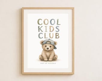 Cooler Kids Club Printable, Jungen Zimmer Druck, Mädchen Raum Kunst, Spielzimmer Druck | DD305