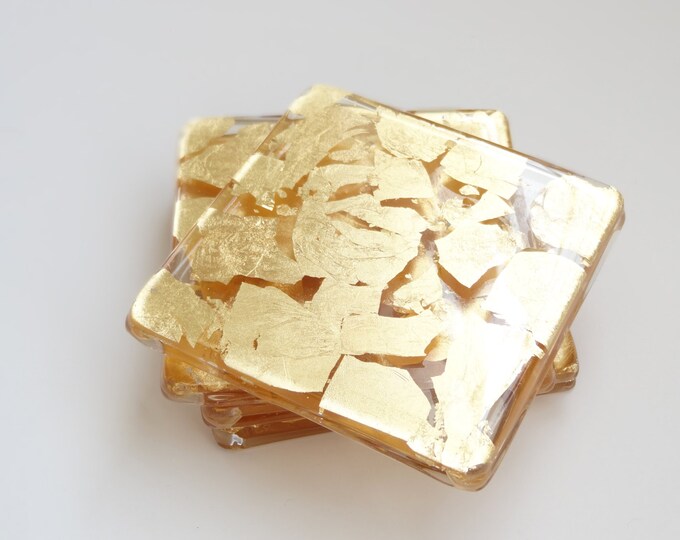 Gold Coasters set of 4 Gold Foil Coasters Gold Candle Etsy