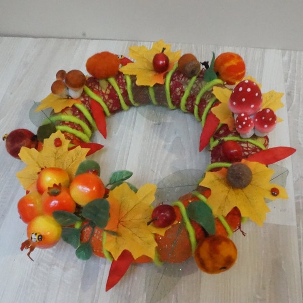 Couronne de Thanksgiving Halloween arrangement floral automne automne décoration laine feutrée bébé enfants pépinière chambre décor gland vert rouge orange