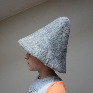 Pileus hat in ancient Greek style, gray felted felt minimalist wool antique pilos sauna cap, plain tribal Christmas carnival festival troll