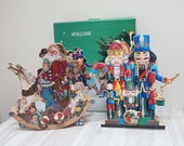 Choose German Erzgebirge Music box with Santa or Nutcracker, carousel dolls Vintage Christmas wooden Figurine made in Germany pyramid tree