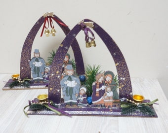 6.6x9 "/ 17 x 23 cm Deutscher Erzgebirge Sternsinger Kerzenhalter Leuchtbogen Vintage Weihnachtsbaumschmuck Holzkerzenleuchter Kerzenständer Made in Germany