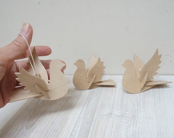 3 German Erzgebirge diecut peace dove ornaments, 3D cutout tree bird pigeon Christmas doll wooden made in Germany set hanging cut out die
