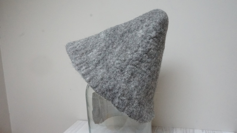 Pileus hat in ancient Greek style, gray felted felt minimalist wool antique pilos sauna cap, plain tribal Christmas carnival festival troll image 7