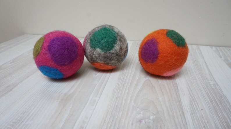 Wool Rattle Ball, Large, Multicolor, Felted Shaker, Polka Dots Green ...