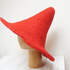 Red wool felted hat, Santa gnome tomte felt sauna cap, costume wide brim tribal Valentine Christmas carnival festival troll burgundy dark