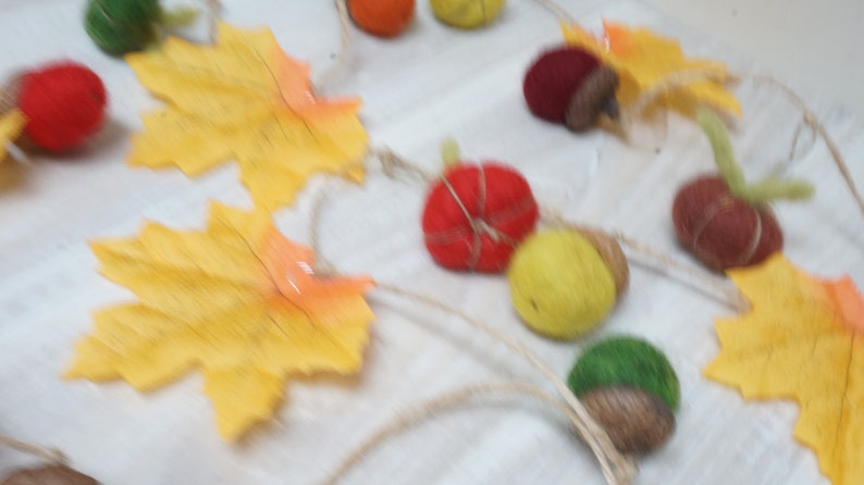 Fall Thanksgiving garland felt wool pumpkin acorn leaf orange red green yellow autumn Halloween leaves bunting home decor decoration felted image 5