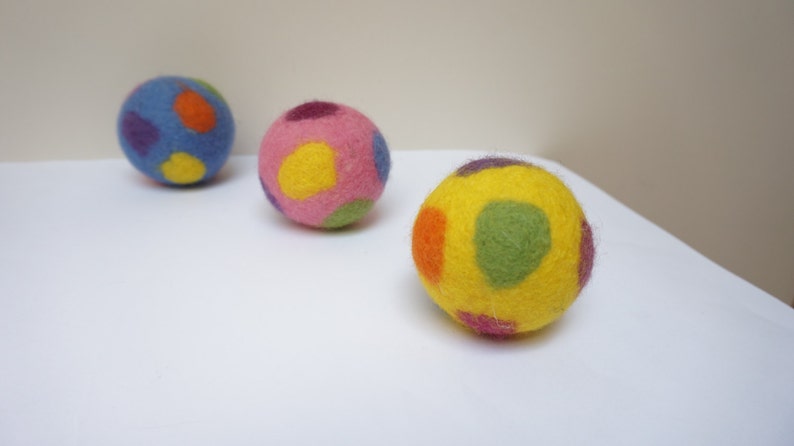 Wool Rattle Ball, Large, Multicolor, Felted Shaker, Polka Dots Green ...