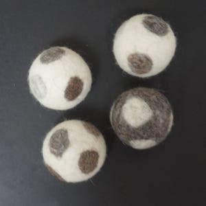 Wool dryer balls, large, set of 3, natural non dyed, felted, polka dots white beige grey brown laundry cat dog pet baby children image 3