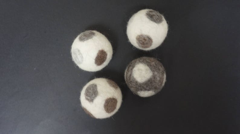 Wool dryer balls, large, set of 3, natural non dyed, felted, polka dots white beige grey brown laundry cat dog pet baby children image 3