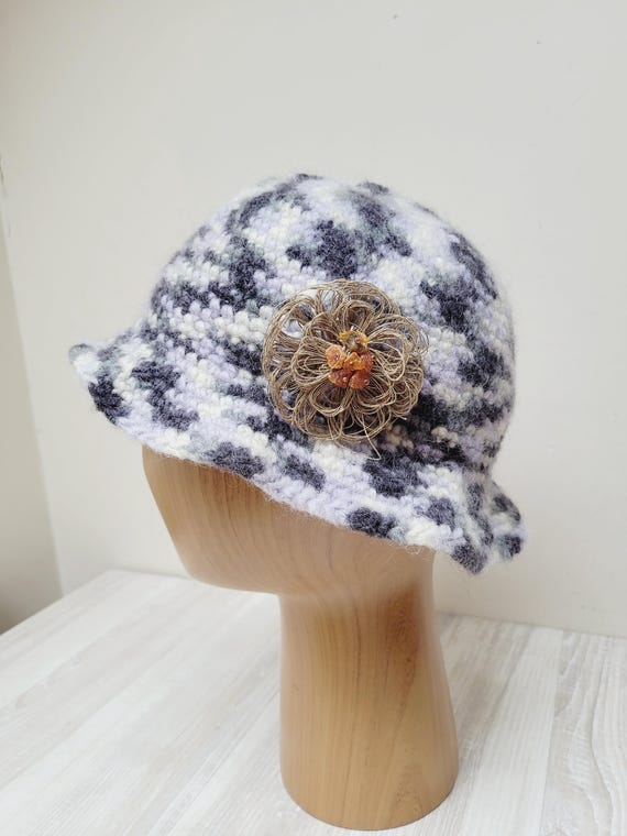 Monochrome Boil Felt Fedora Hat, Cloche Beret Crochet Knit  display picture 2