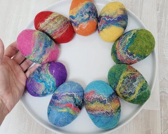 3 felted soaps Easter egg shape set in bulk lot Soap scrub and sponge in 1. Green yellow orange. Easter gift under 5 wedding favor bar